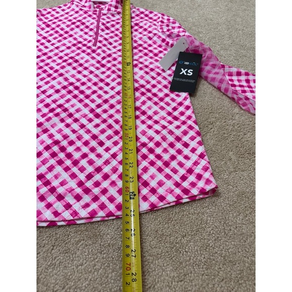 IBKUL Womens Long Sleeve Quarter Zip Golf Top Size XS Pink White Gingham UPF 50+ - Picture 6 of 9